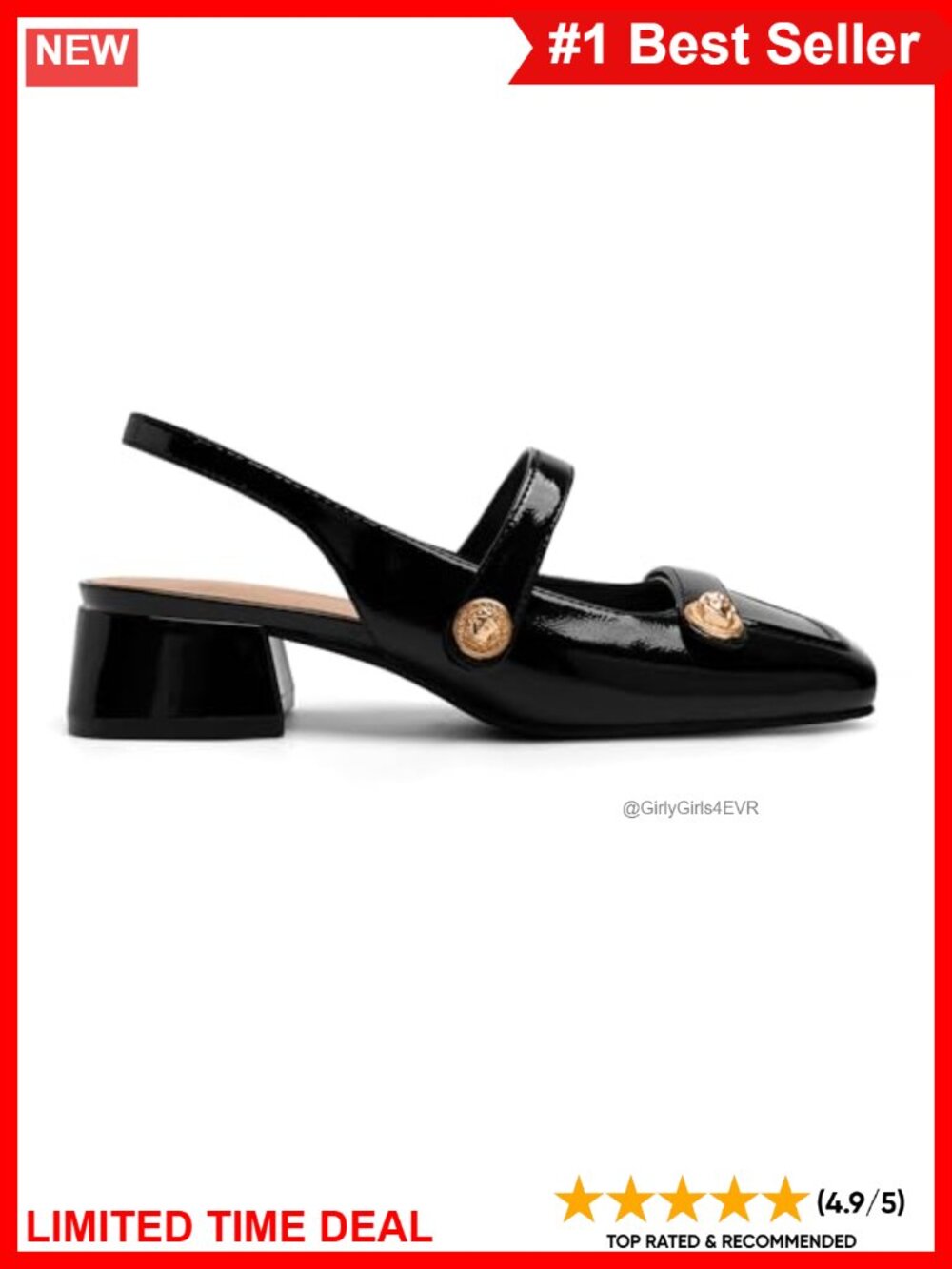 Faux Leather Slingback Mary Jane Low Block Heel Pump